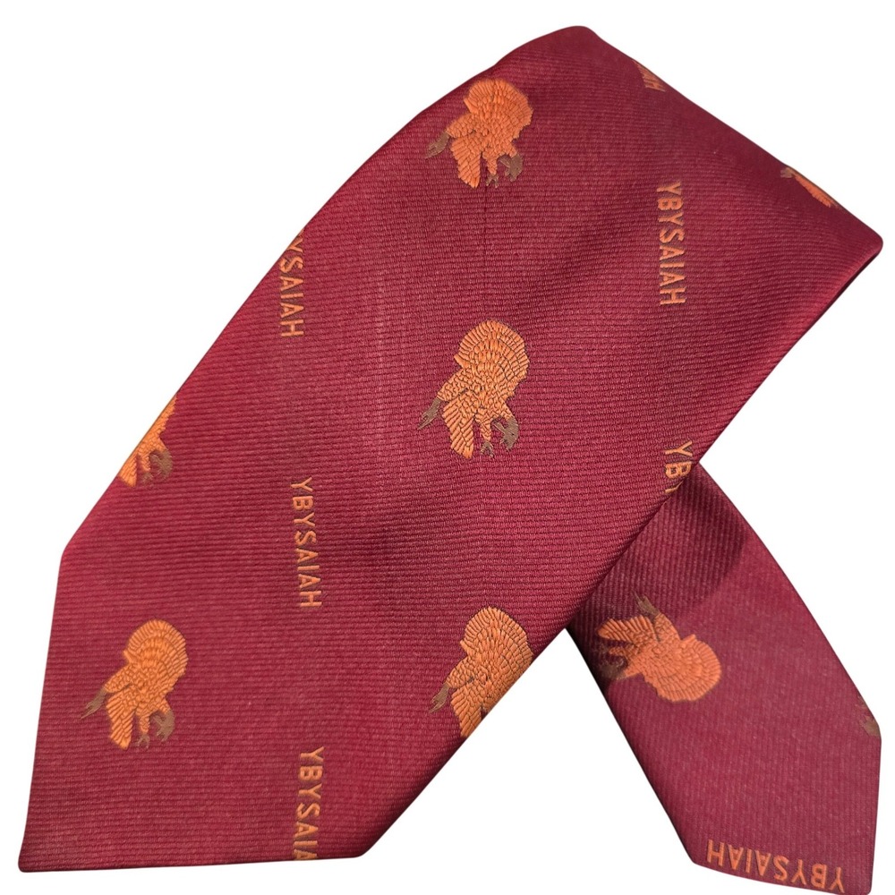 VTG Bert Pulitzer Mens Burgundy Fighting Turkey YBYSAIAH Necktie